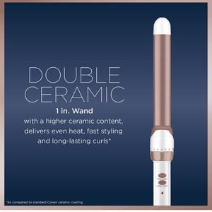 Conair Double Ceramic Curling Wand, 1 Inch Curling Wand, White / Rose Gold